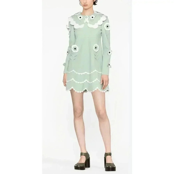 $1695 VIVETTA 3D EMBROIDERED BABY DOLL DRESS Sz 40 / S AquaMint Green - Picture 6 of 16